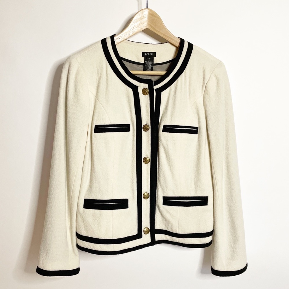 J.CREW // ivory cream and black wool jacket 6